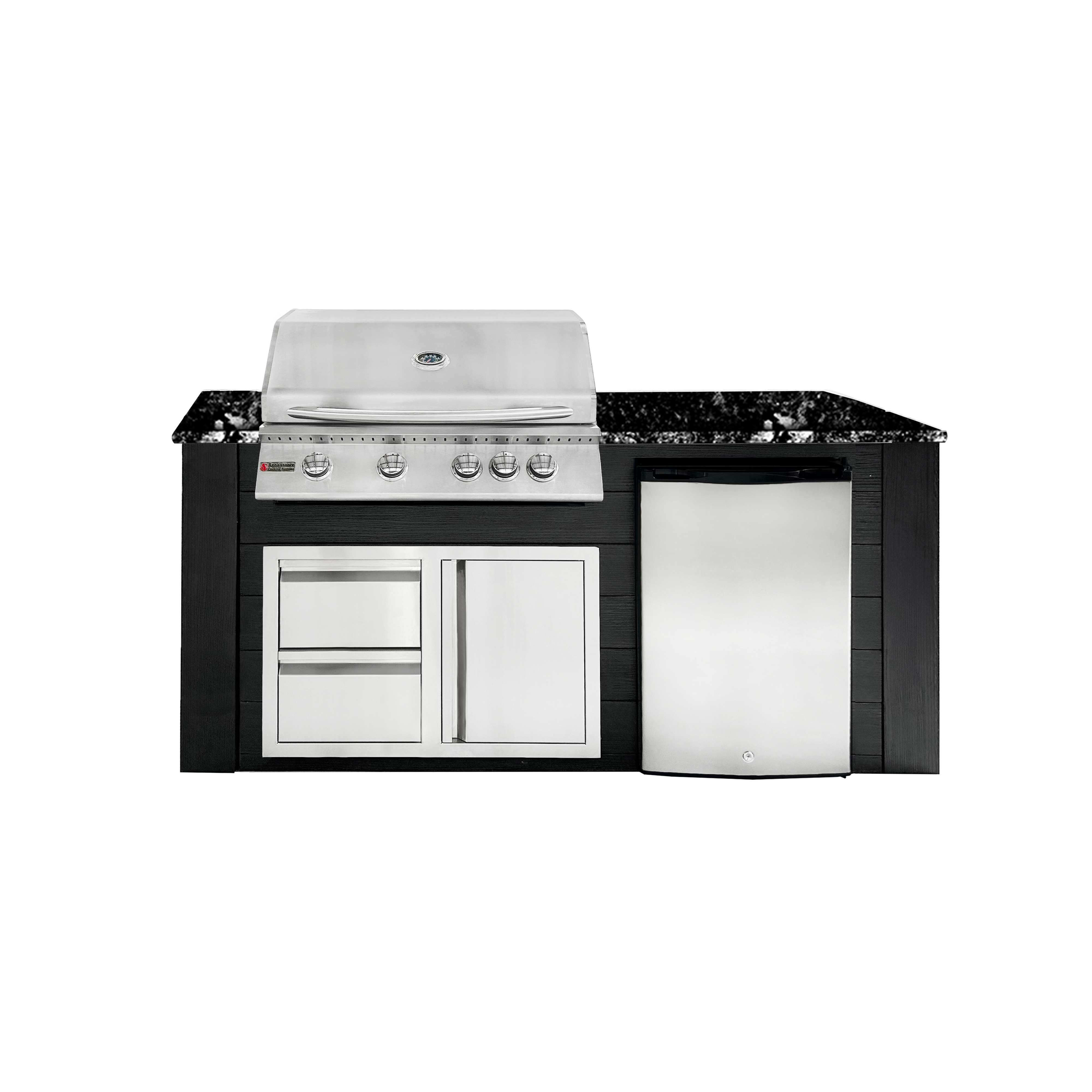 Image of 6ft Outdoor Kitchen - Black Cabinet w/ Black Granite Countertop